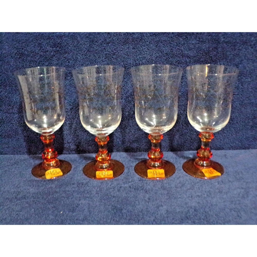Studio Nova Goblets Set of 4 Crystal w/Orange Gold Stem Leaf Design 12oz‎ Pretty
